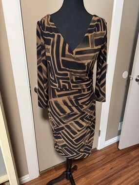 Lauren Ralph Lauren Black and Brown Geometric Wrap Dress